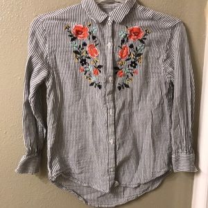 flower striped old navy button up